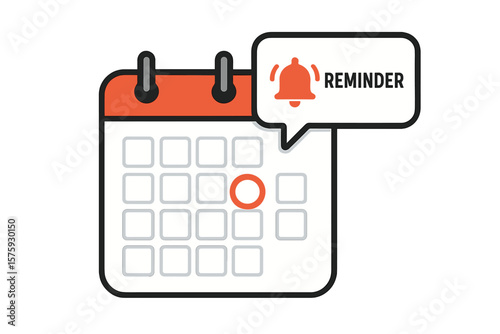 Calendar reminder notification with alert bell icon. Event deadline, business planning, important date, appointment, daily schedule, push message, meeting, time management