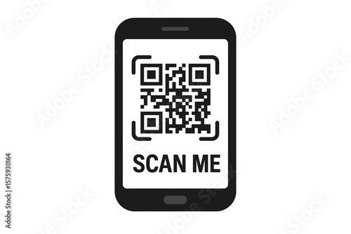QR Code Scan Me Icon on Smartphone Screen for Mobile Payment, Discounts, Barcode, Quick Response Code, Digital Wallet, Contactless Checkout, E-Payment, Retail, App Template
