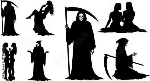 Striptease silhouette of Grim Reaper girl
