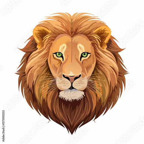 Majestic Lion Head:  Intense Green Eyes, Detailed Vector Illustration, Powerful and Regal Mood.