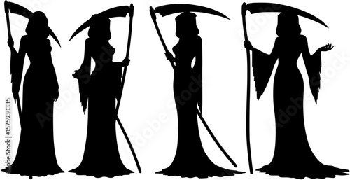 Striptease silhouette of Grim Reaper girl
