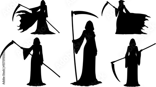 Striptease silhouette of Grim Reaper girl
