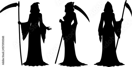 Striptease silhouette of Grim Reaper girl
