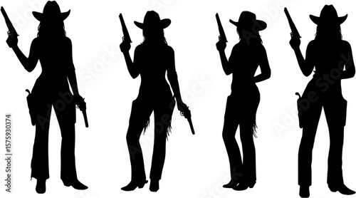 silhouette of a cowgirl with a gun, isolated
