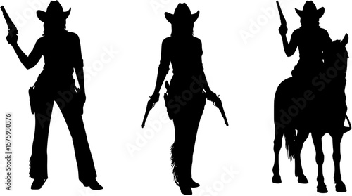 silhouette of a cowgirl with a gun, isolated
