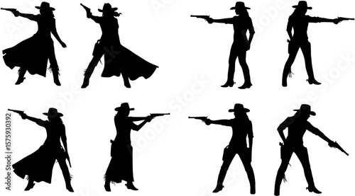 silhouette of a cowgirl with a gun, isolated
