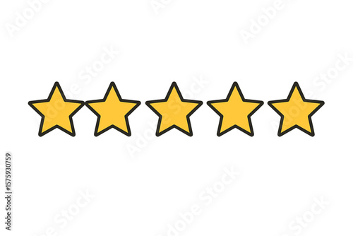 Five star rating icon for customer review and product feedback. Quality satisfaction symbol for website and application UI UX design. Vector illustration isolated on white.