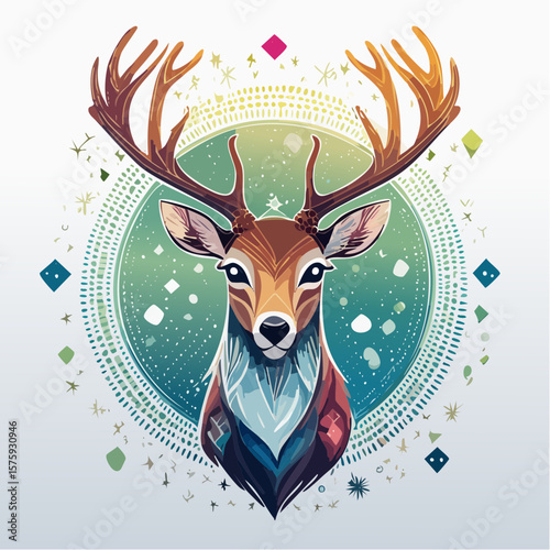 Serene Stag Portrait: Mystical Mandala, Vector Illustration, Winter Theme