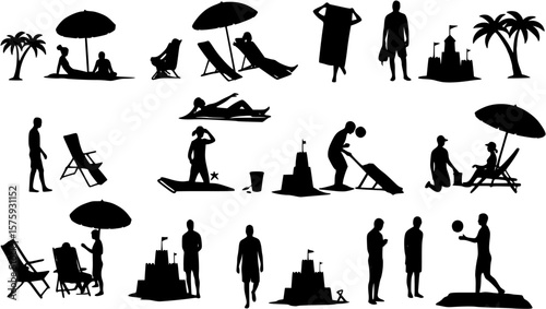 Vector illustration set of silhouette people enjoying summer vacation

