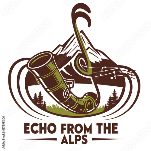Echo from the Alps musical horn with mountains and trees