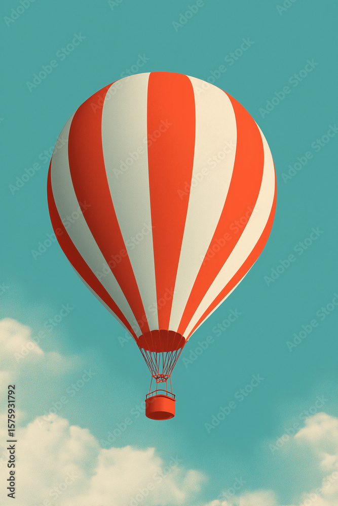 Obraz premium Red and white striped hot air balloon floating in the sky with soft clouds below