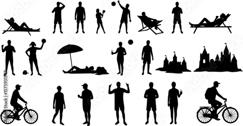 Vector illustration set of silhouette people enjoying summer vacation
