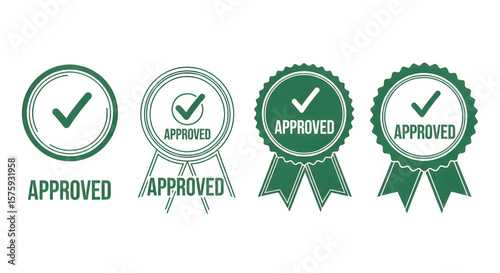 Approved Stamp Icon Set | Vector Green Check Mark Symbols for Quality Assurance, Compliance and Certification