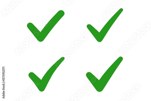 Green check mark vector icon set. Simple tick symbol for correct vote or choice. Accept and okay sign for checklist design, success, agreement, and task completion.