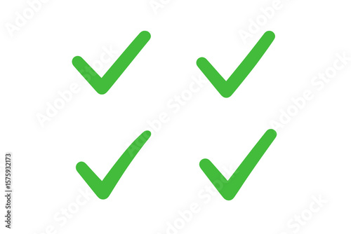Check mark vector icon set. Green tick symbol collection for approved, correct, and accepted signs. Yes vote or pass checklist element. Flat simple okay graphic illustration.