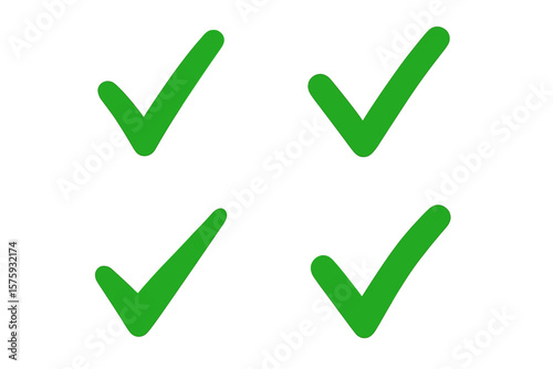 Check mark vector icon set of 4. Simple green tick symbol collection. Accept, ok, correct and approved sign. Checklist element for business. Vote, choice and success concept.