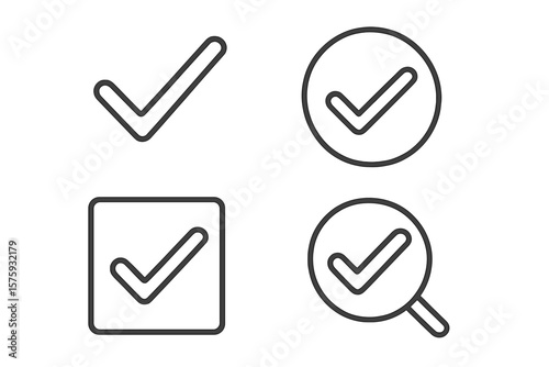 Check mark icon set. Tick symbol collection. Approve, accept, correct, yes sign. Quality check, inspection, validation, confirmation. Line art style for web and mobile app.