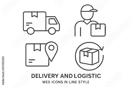 Delivery and logistic vector icon set in thin line style. Shipping service, courier, package tracking, order return and e-commerce symbols for web and mobile app design.