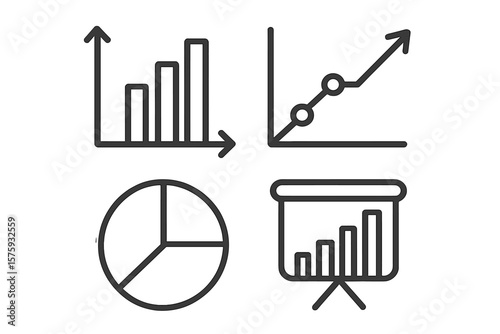 Graph and chart line icon set for business infographic and data visualization. Vector stats diagram, growth chart, and presentation symbols for web and mobile app design.