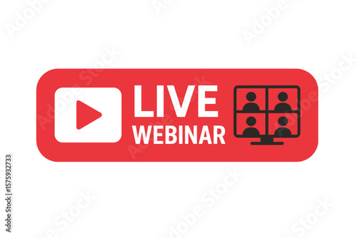 Live Webinar Button Icon for Online Video Conference, Internet Broadcast, Distance Education, Live Stream, Virtual Meeting, Remote Learning, Web Seminar Streaming