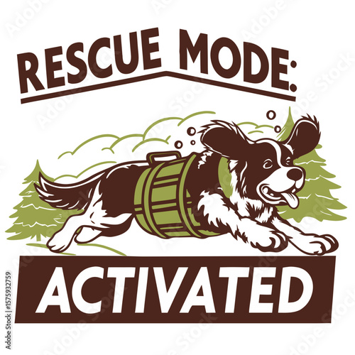 Border Collie running in rescue mode against a forest background