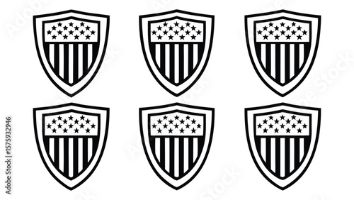 Shield emblems with stars and stripes black and white