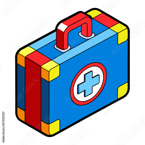 Blue medical kit with red handle and yellow accents first aid emergency