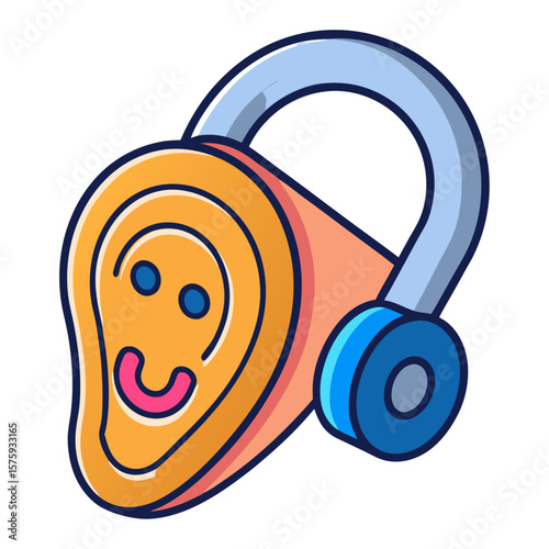 Cartoon ear with headphones hearing audio