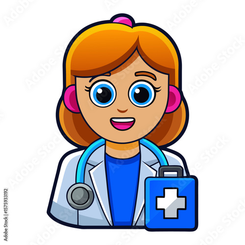 Cartoon female doctor with stethoscope and medical bag healthcare