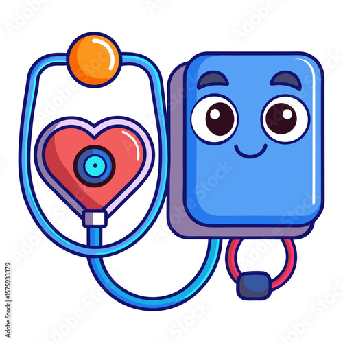 Cute cartoon blood pressure monitor with heart medical