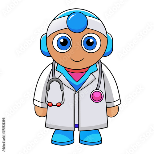 Cute cartoon doctor with stethoscope and medical attire character