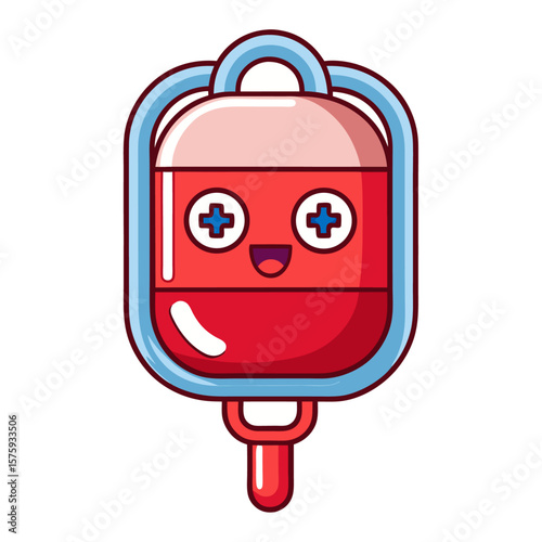 Cute smiling blood bag with blue accents medical cartoon