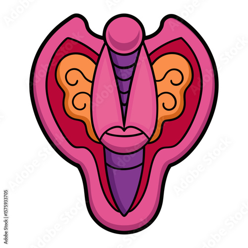 Stylized anatomical illustration of the larynx and vocal cords anatomy medical illustration