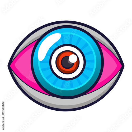 Stylized eye with bright blue iris and pink accents pupil