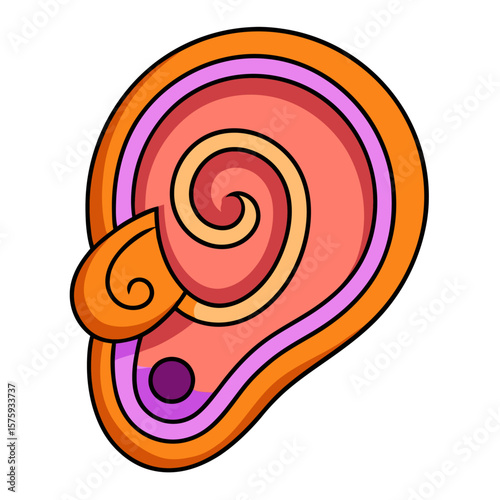 Stylized human ear with swirling inner details and vibrant colors illustration orange
