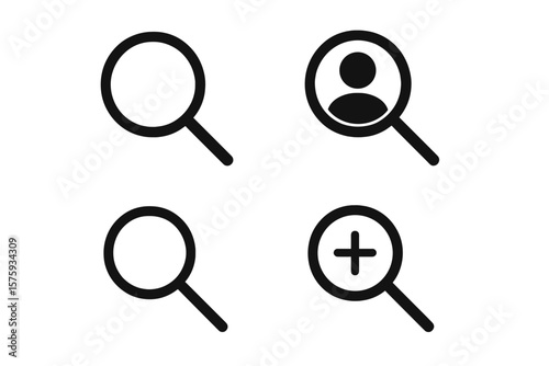 Magnifying Glass Search Icons Set. Loupe Symbol Collection for Search, Find, Zoom, User, Recruitment, Job Search, People Finder, Interface, Web, App, Vector Illustration