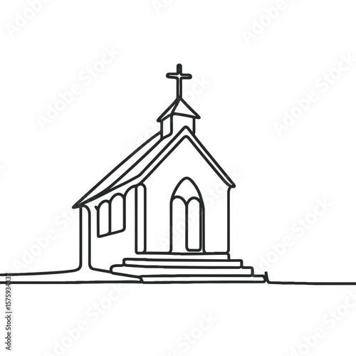 Simple outline of a funeral chapel with cross on the roof  