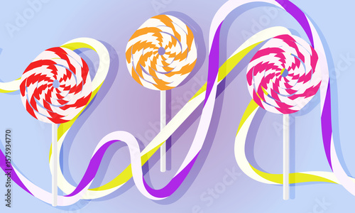 Set bundle of vibrant lollipop candy, colorful flavor transparent PNG isolated background. Strawberry, orange, raspberry flavors, presentation for poster, paper, isolated on gradient background , 