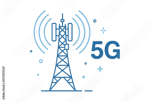 5G network technology communication tower. Wireless high speed internet. Base station. Mobile data tower with cellular equipment. Telecommunication antenna signal broadcast.
