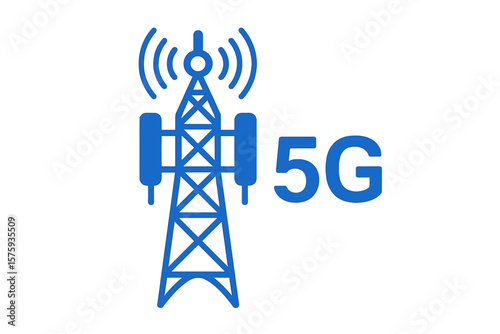 5G network technology. Communication tower for wireless high speed internet. Mobile data base station icon. Cellular equipment for telecommunication and antenna vector signal.