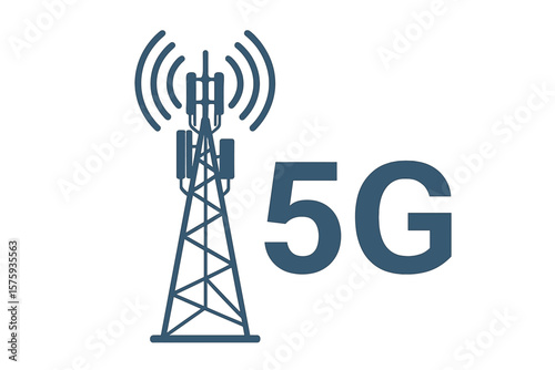 5G network technology vector icon. Communication tower for wireless internet. Base station with mobile data cellular equipment. Telecommunication antenna signal illustration.