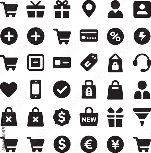 Ecommerce Icon Set Shopping Cart, Gift, Payment, and More