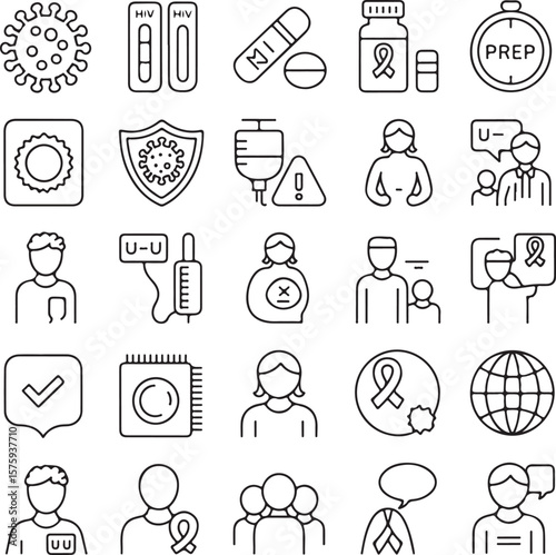 HIV/AIDS Awareness Prevention, Testing, and Support Icons