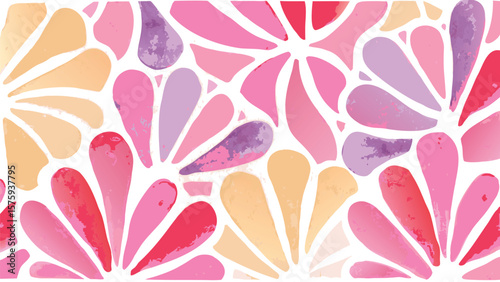 Abstract floral pattern with pink, purple, and peach petals arranged in a radial design formation