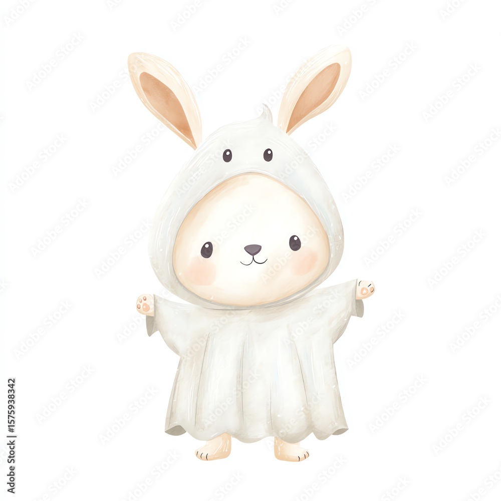 Obraz premium Adorable watercolor clipart of a cute bunny wearing a charming bunny costume, perfect for kids projects