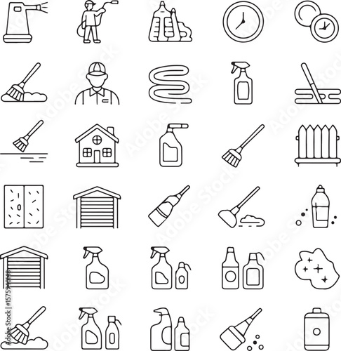 Cleaning Supplies and House Cleaning Service Icons