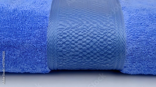 Closeup Rolled Blue Bath Towel Soft Texture Fabric