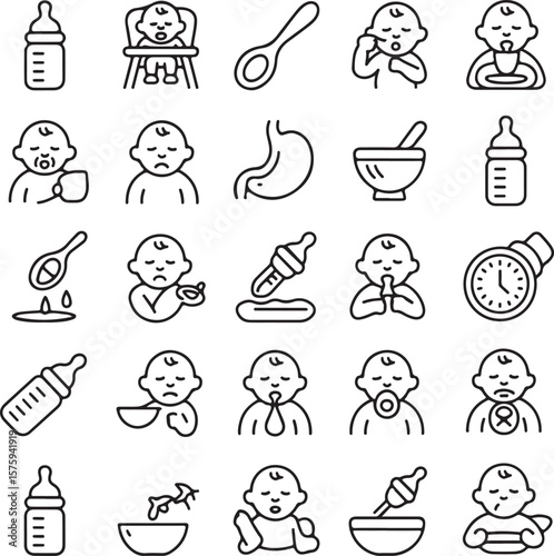 Baby Feeding Icons  A Comprehensive Set of Line Art Illustrations for Infant Nutrition