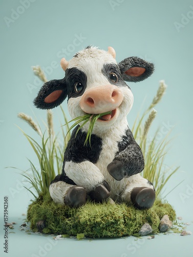 Happy Cow Holstein Milk calf farm animals domestic cattle adult young Cartoon Vector Illustration