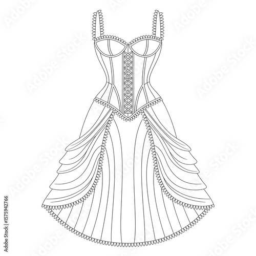 Illustration vector of a corset dress coloring page